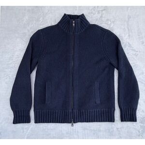 LL Bean Signature Mens Wool Cashmere Ribbed Cardigan Sweater M Blue Quiet Luxury